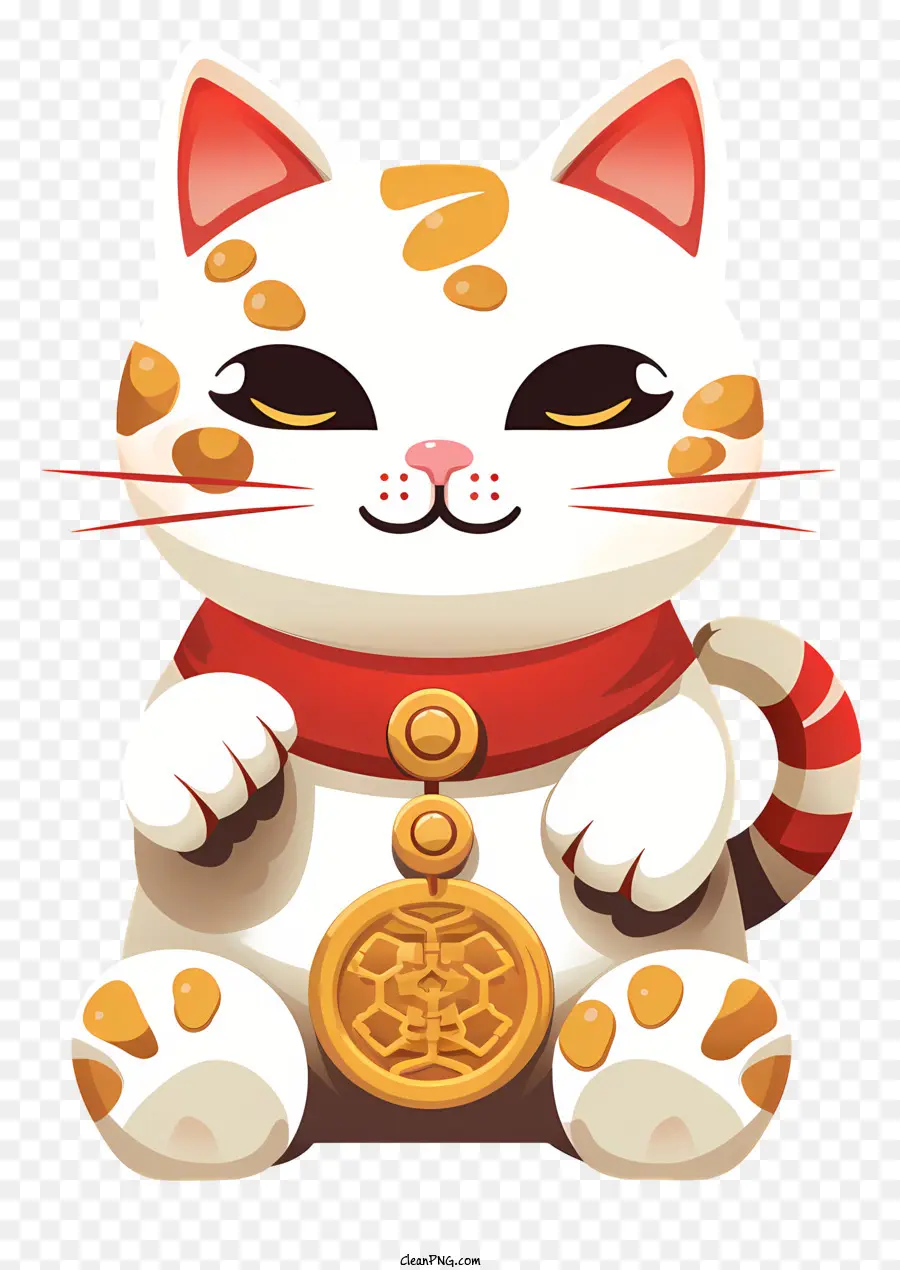 dây chuyền vàng - Con mèo dễ thương mặc cổ áo đỏ với chuông vàng