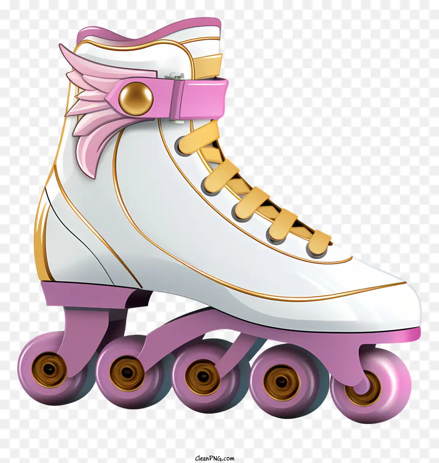 pattini a rulli ruote rosa accenti oro i lacci rosa con sneaker high top - Pattini a rulli rosa e oro su sneaker bianca