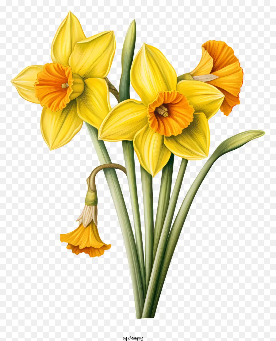 hoa mùa xuân - Hoa thủy tiên màu vàng nở hoa trong một bó hoa đối xứng