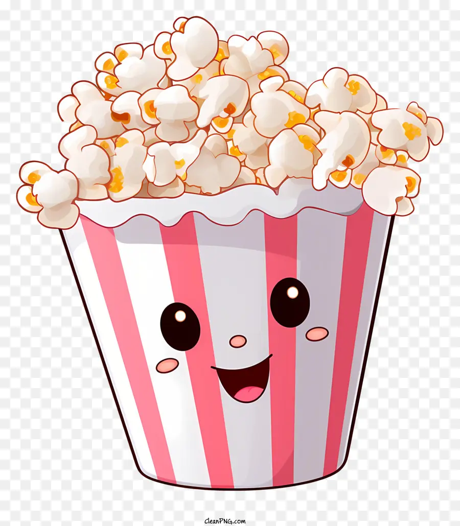 Popcorn cartoni animati Cartunato carino Cartoon Face White and Red Striped Popcorn Happy Popcorn Friendly Popcorn - Cartoon tazza di popcorn con faccia amichevole