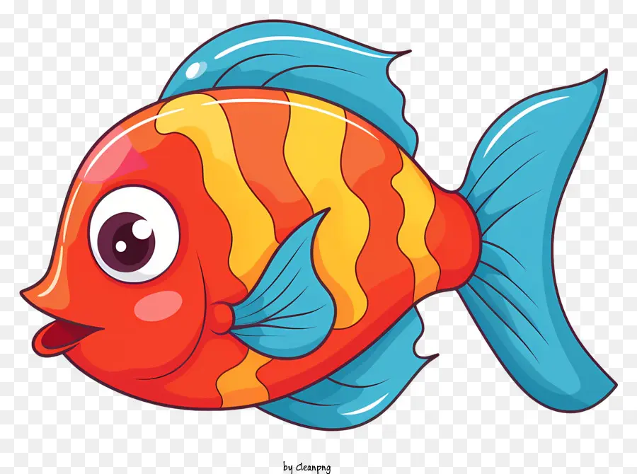 Pesce dei cartoni animati di pesce rosso e arancione sorridente pesce a bocca aperta Scena dell'oceano - Fish fumetti che nuotano con altre creature oceaniche