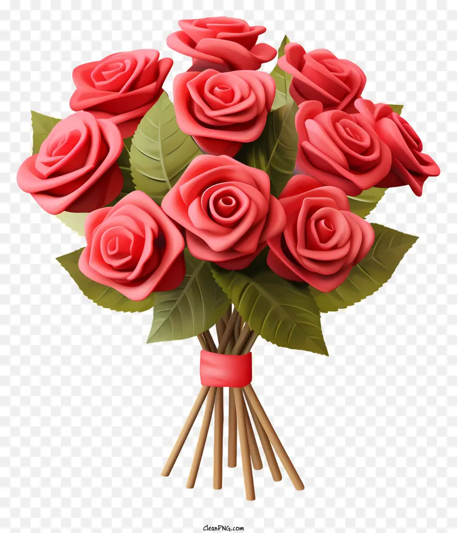 Hoa Hồng Màu Đỏ - Kết xuất 3D của Bó hoa hồng đỏ với thân cây