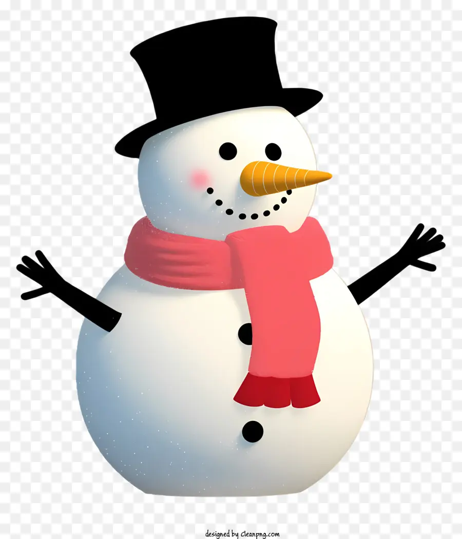 Pupazzo di neve - Snowman amichevole che indossa la sciarpa rossa e il cappello nero
