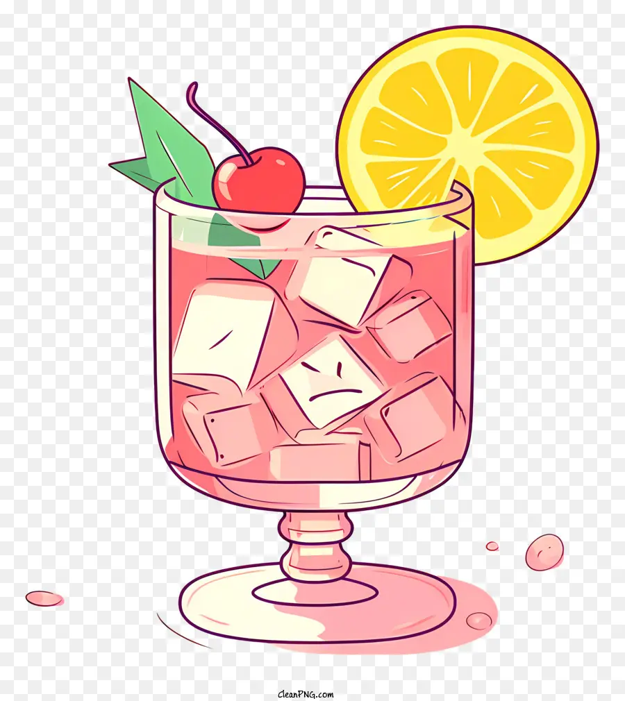 zitronenscheibe - Klarer rosa Cocktail mit Zitrone und Kirsche