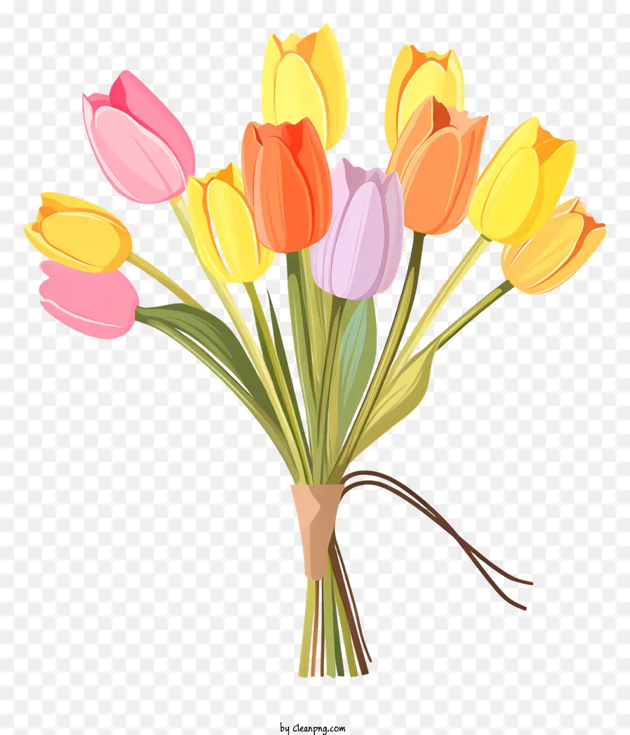 Tulpen Bouquet Bunte Vase -Zeichenfolge - Buntes Tulpenstrauß in einer Vase mit String
