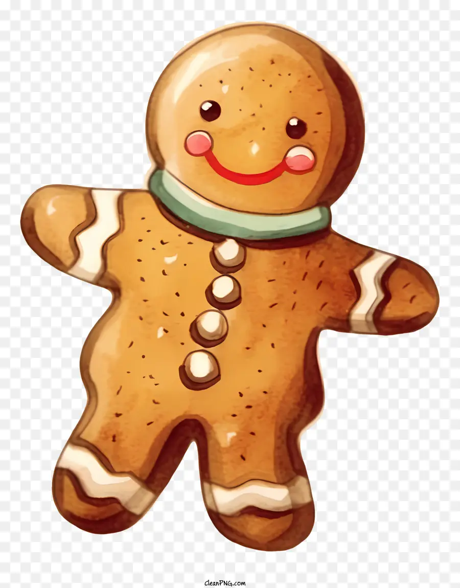 Lebkuchen Mann - Lächelnder Gingerbread -Mann im grünen Schal - Aquarell - Aquarell