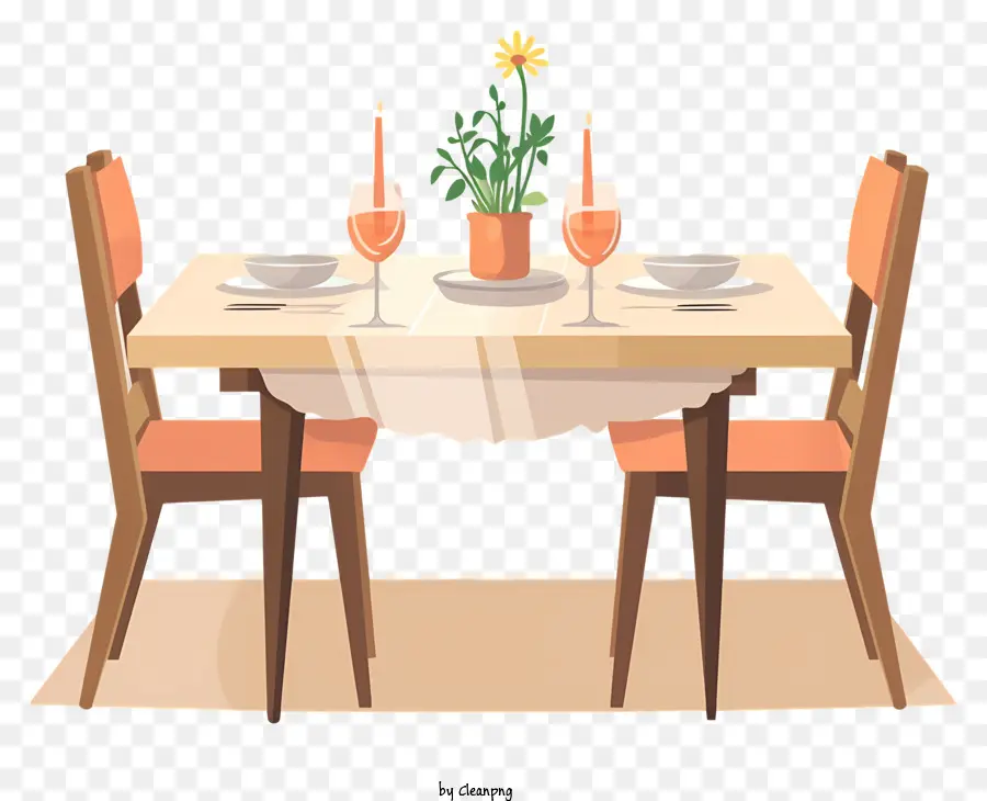 dining table set chairs vase of flowers candle plates