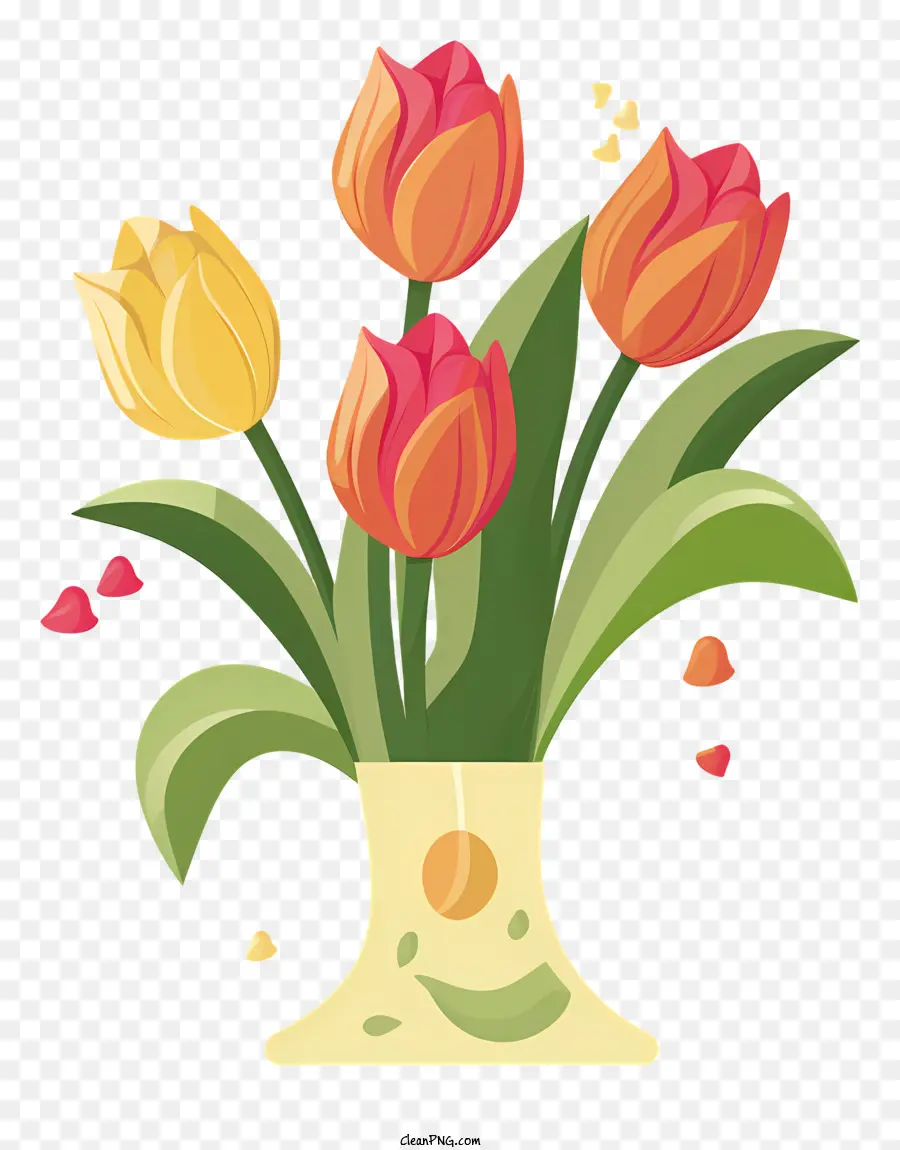 gelb hintergrund - Rosa und Orange Tulpen im realistischen Cartoon -Stil