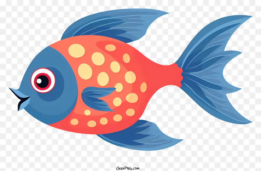 Cá hoạt hình cá màu xanh cá màu cam điểm cá đỏ mắt cá răng sắc nhọn - Cá hoạt hình với cơ thể màu xanh và răng sắc nhọn