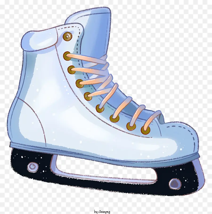 băng trượt băng màu trắng trượt băng màu xanh da đen bề mặt phẳng - Giày trượt băng màu trắng với dây buộc màu xanh và cơ sở