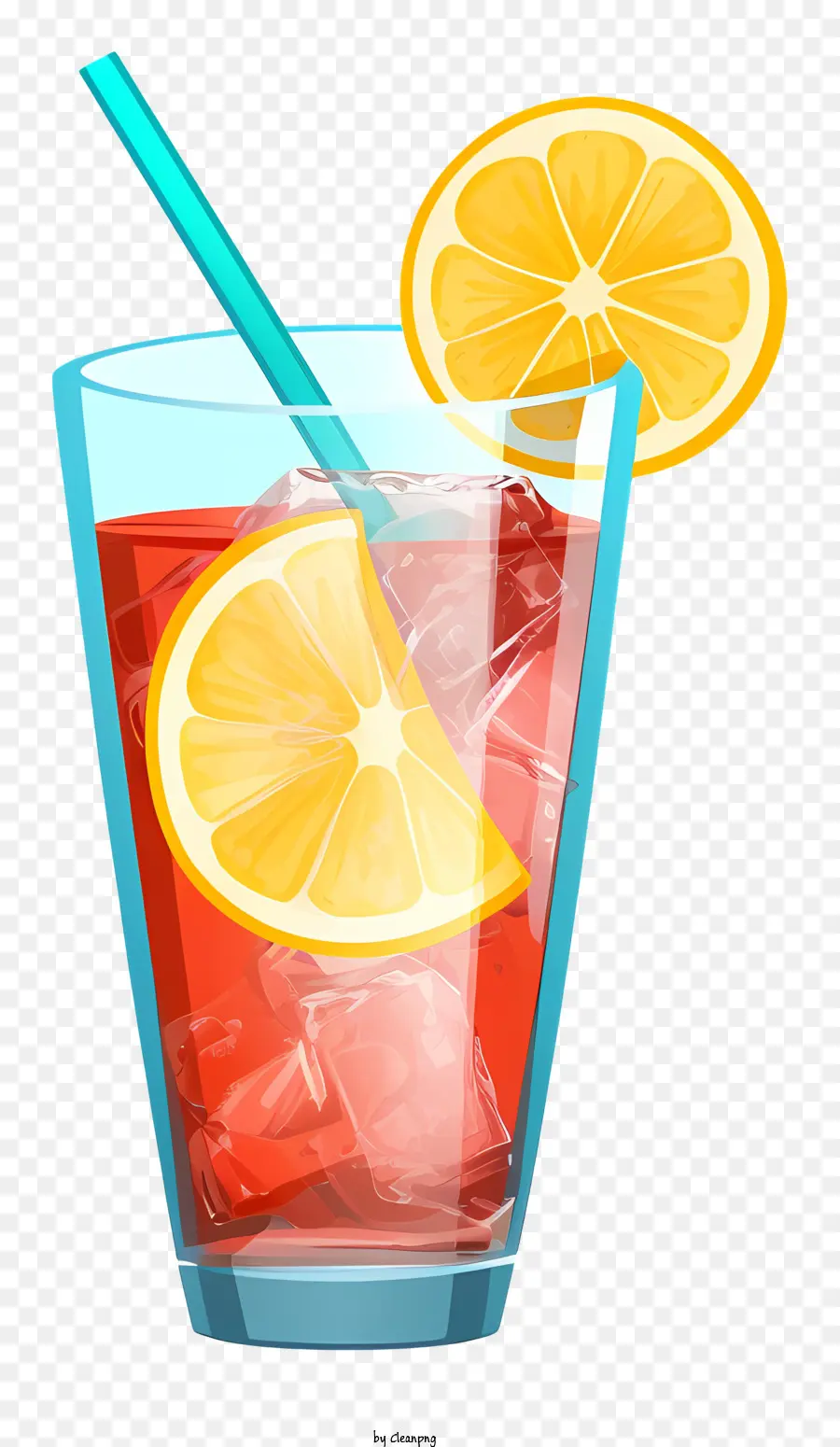 red colored drink straw lemon slices clear glass black background