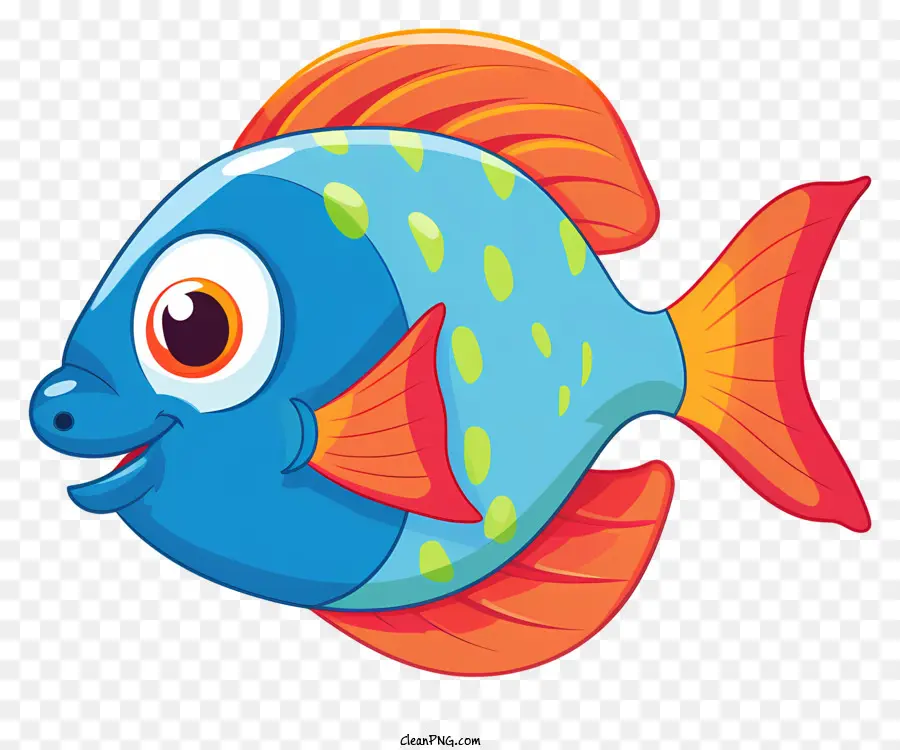 Cartoon Fisch große Augen kleiner Mund großer Schwanz hell gefärbter Fisch - Buntes Cartoon -Fisch mit großen Augen und glücklichen Ausdruck