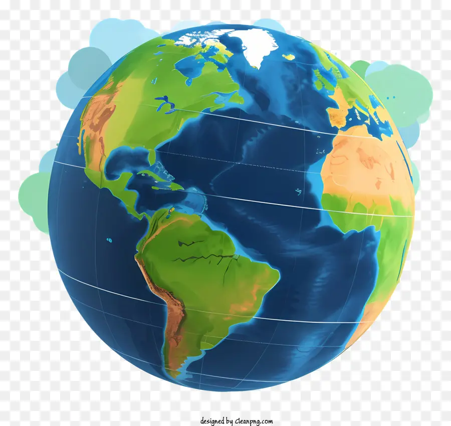 Quả cầu lục địa Đại dương đất đai đất đai - Quả cầu thực tế với đất chi tiết, đại dương và mây