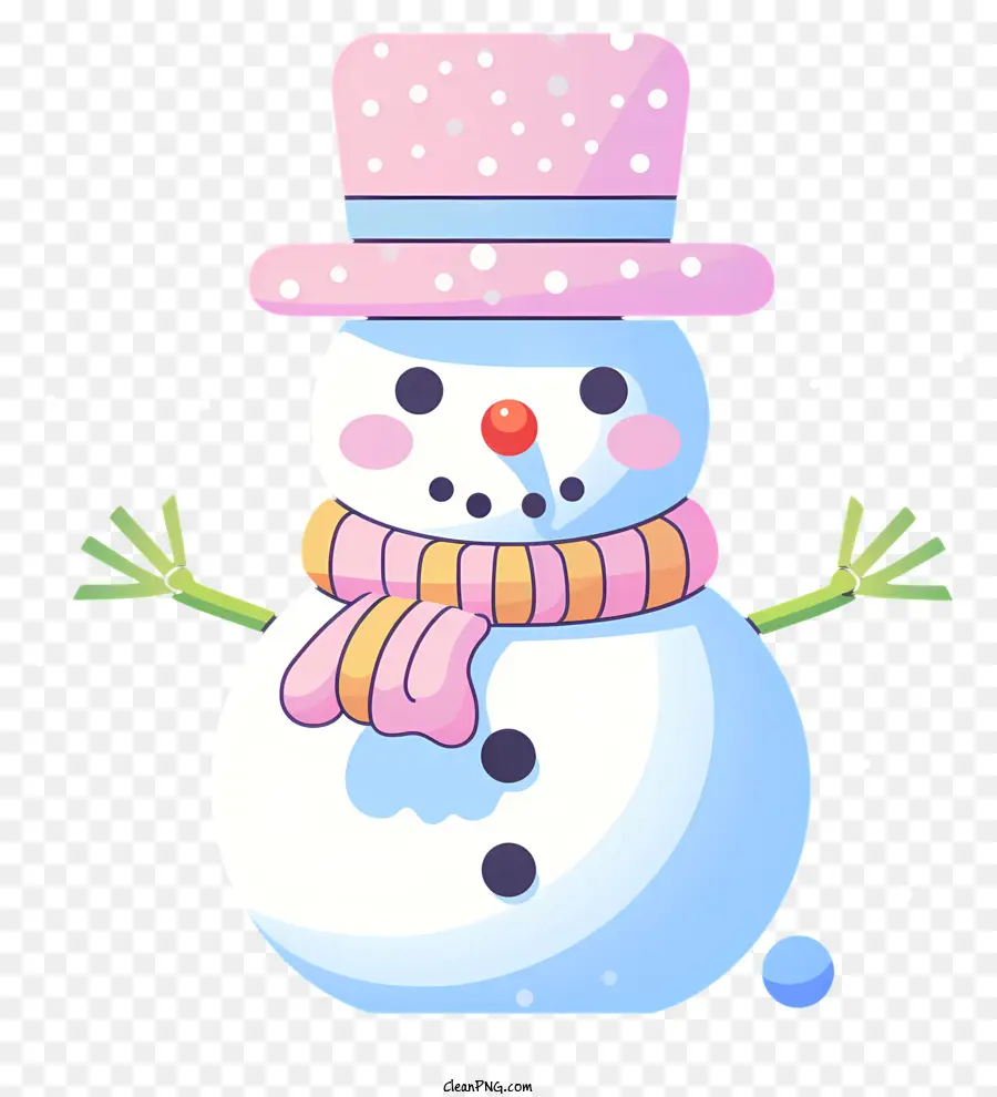 Schneemann - Lächelnder Schneemann in rosa Kleidung mit fallenden Schneeflocken