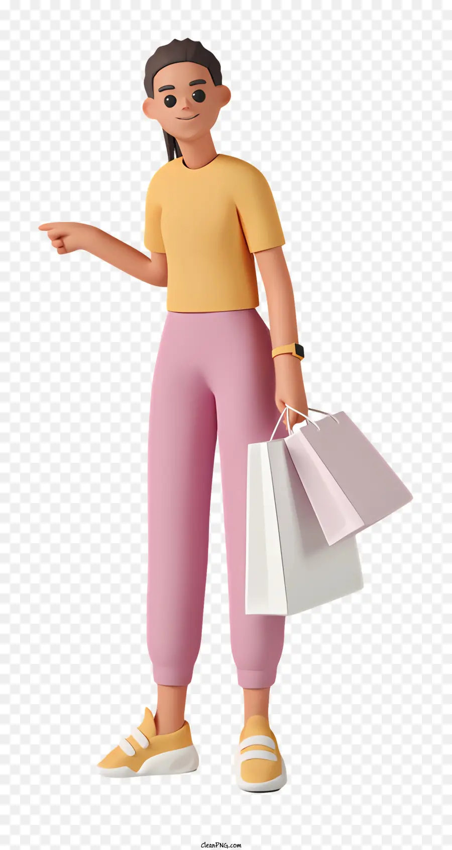 Einkaufstasche - Frau, die Einkaufstasche hält, auf schwarzen Hintergrund zeigt