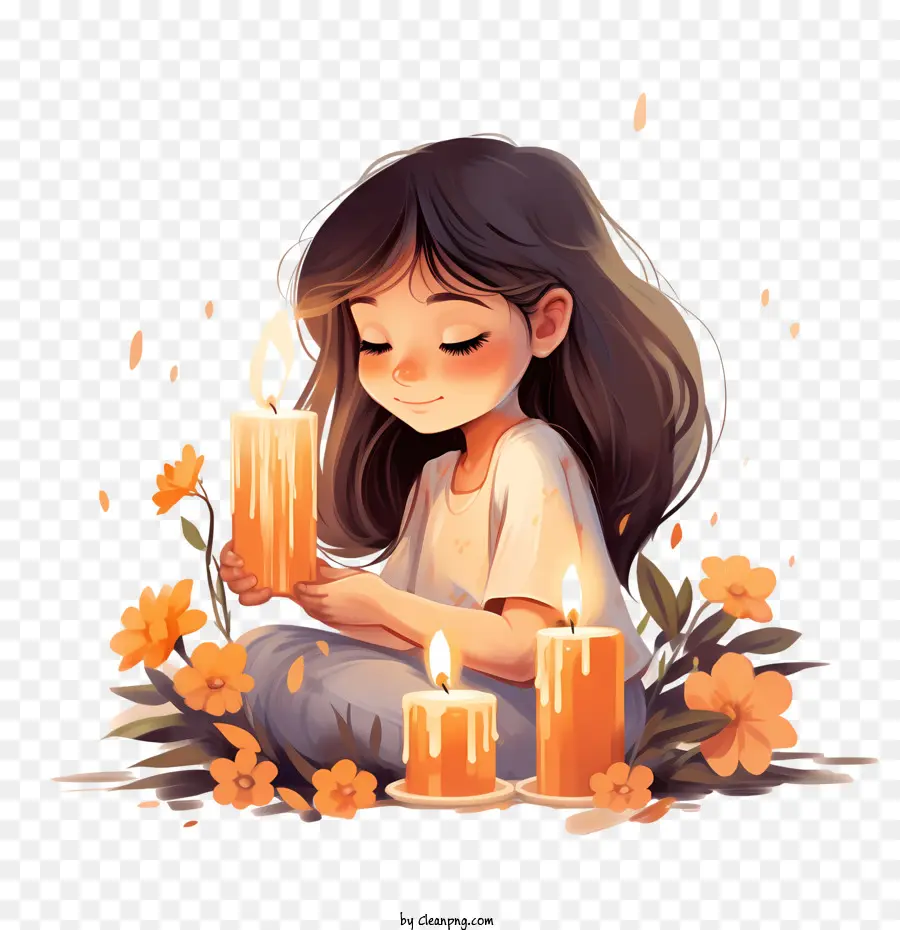 commemorate with candle woman candle flowers nature