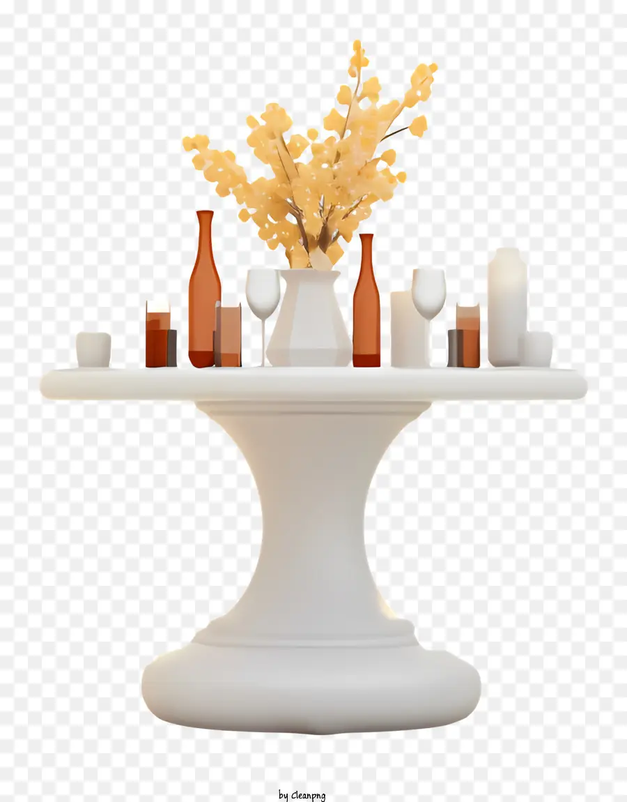 Weißer Tisch weiße Kerzen klare Fokus scharfe Detail helle Beleuchtung - Gut beleuchtetes Bild des weißen Tisches mit gelben Blüten