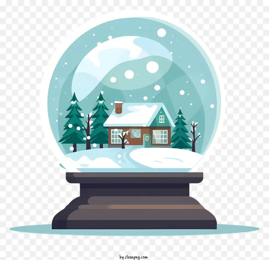 snow globe house in forest winter scenery snow-covered trees blue sky