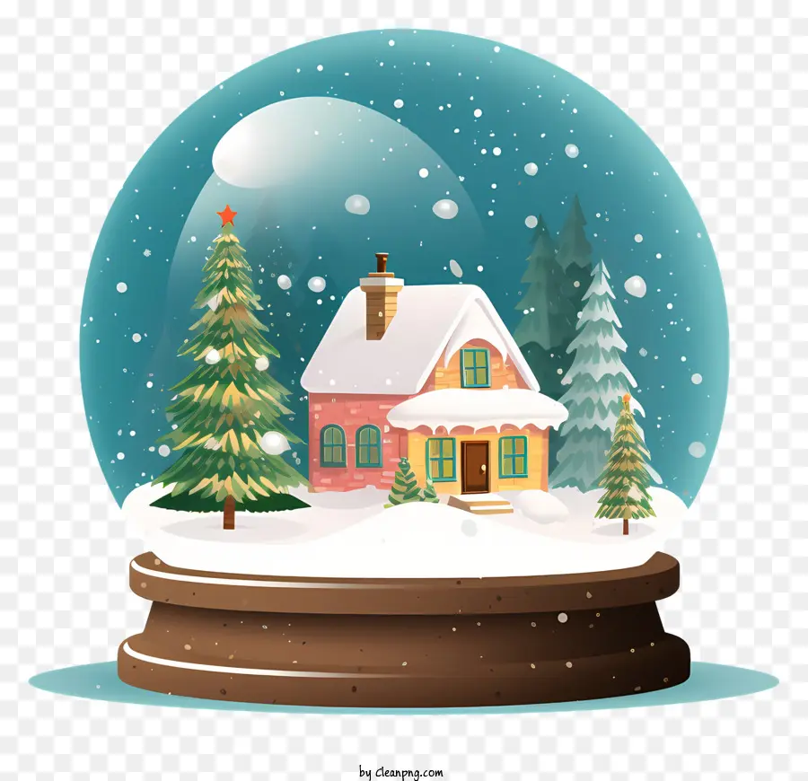luce gialla - Globe di neve con piccola casa, neve, alberi