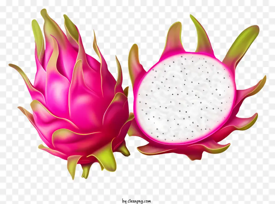 Dragon Frucht computergeneriertes Bild rosa Frucht weiße Mitte geschnittene Frucht geschnitten - Computergeneriertes Bild von rosa Drachenfrüchten