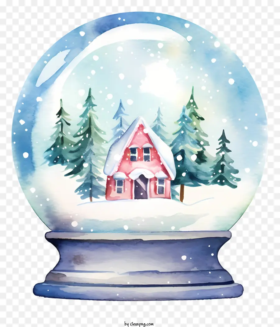 paesaggio invernale - Globe di neve con casa di legno circondata da sempreverdi