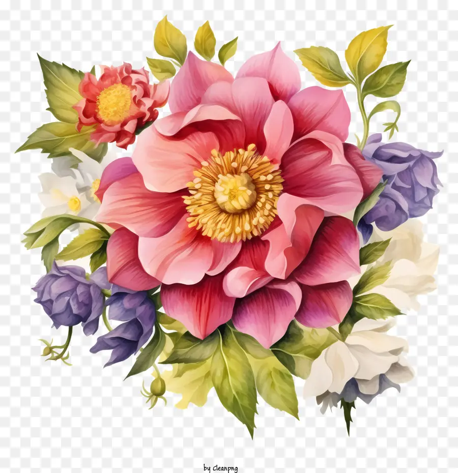 BOUQUET FLOORE rosa Bianchi Fiori bianchi gigli - Vibrante bouquet di fiori nel vaso di vetro