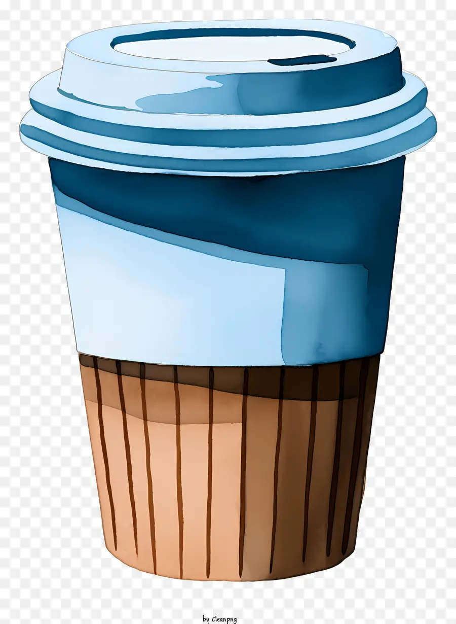 watercolor painting cup brown wooden rim blue paper lid realistic appearance