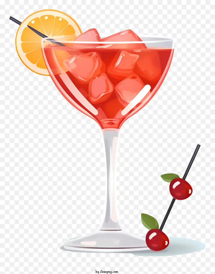 Red Cocktail Cherry Garnieren Orangenscheiben -Getränke -Garning -Cocktailglas - Roter Cocktailglas mit Kirsche und Orangenscheibe