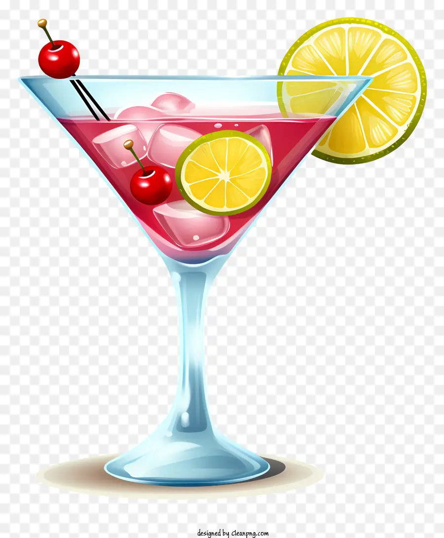 bevanda rossa cocktail vetro trasparente fetta di lime ciliegie - Cocktail rosso visivamente accattivante con ciliegie e limoni