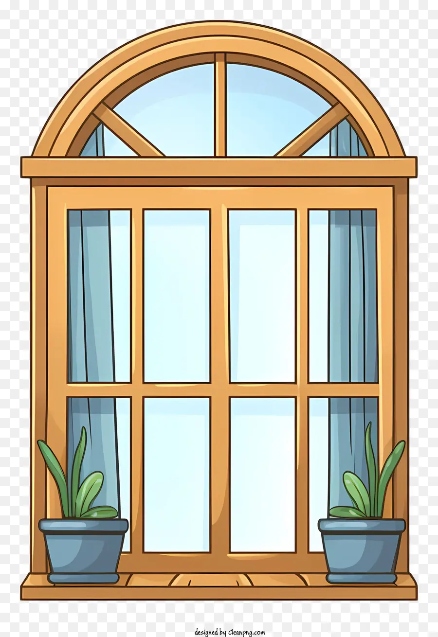 Fensterblock - Fenster mit Vorhang öffnen, Pflanzen auf der Schwelle