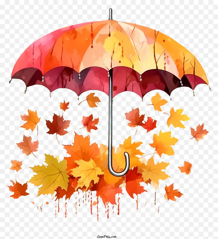 Herbstlaub - Lebendiger roter Regenschirm mit wirbelnden Herbstlaub