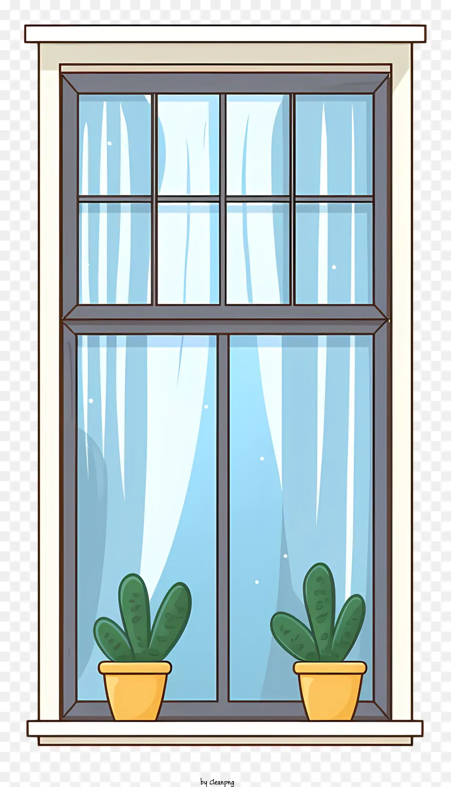 Holzrahmen - Öffnen Sie das Fenster mit Pflanzen auf Sill im ruhigen Raum