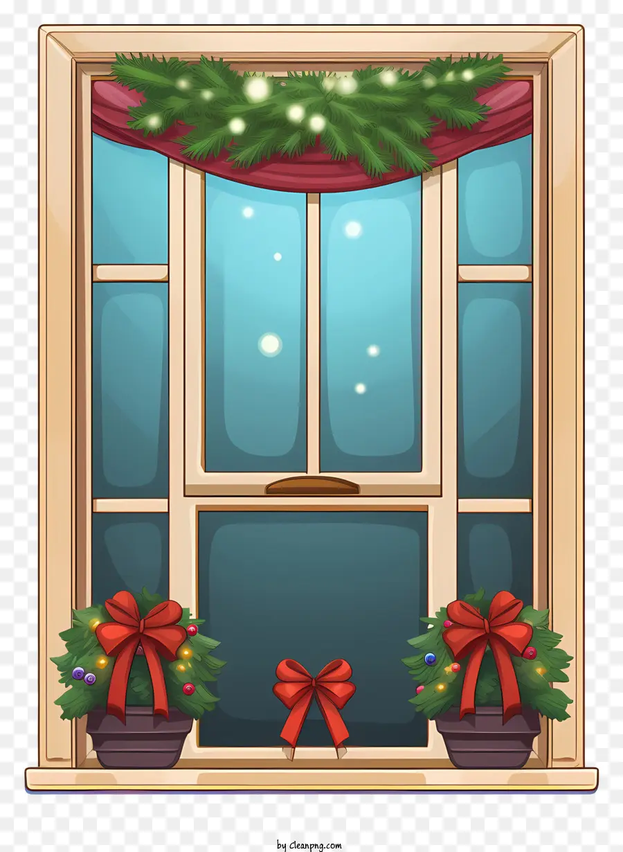 Weihnachtsbaumschmuck - Fenster mit festlichen Dekorationen, Kerze, Kamin, Weihnachtsbaum