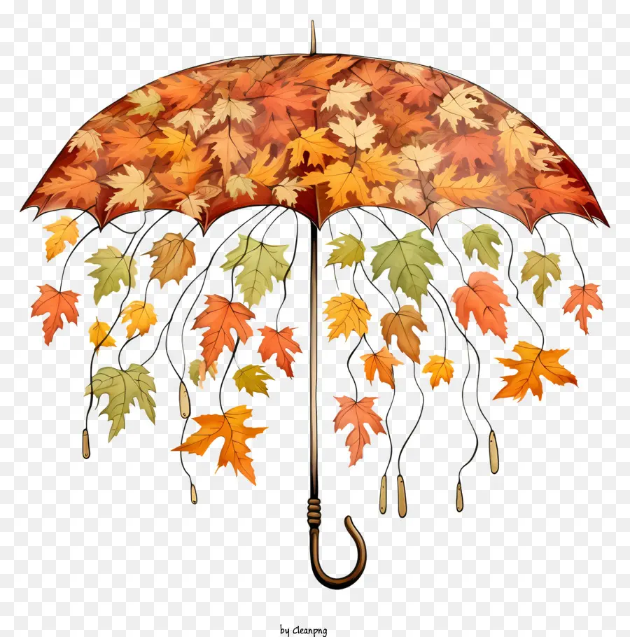 foglie di autunno - Ombrello colorato con foglie autunnali che creano contrasto