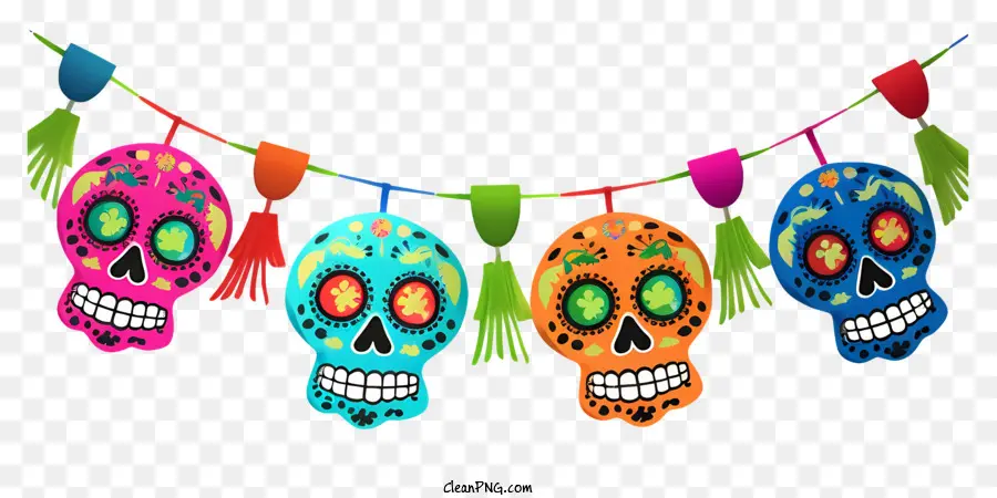 day of the dead decorations skull garland colorful skull ornaments festive skull decor hanging skull tassels