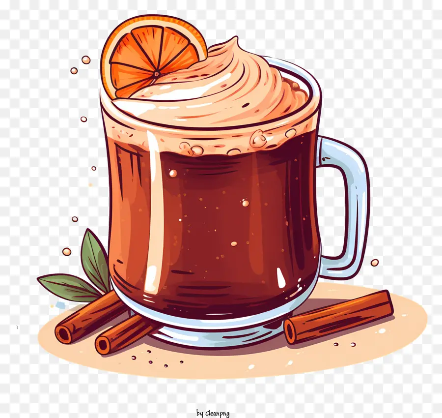 hot chocolate whipped cream cinnamon sticks sliced orange peel creamy texture