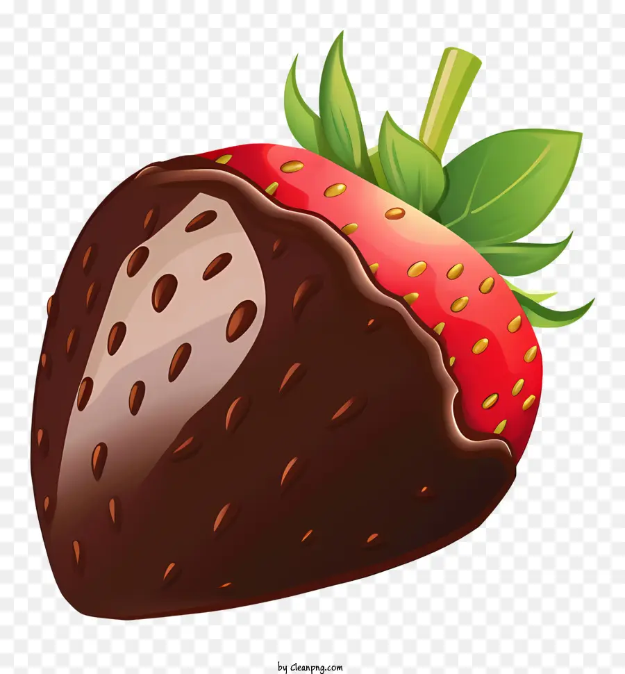 chocolate-covered strawberry ripe strawberry shiny fruit visible strawberry seeds thick chocolate coating