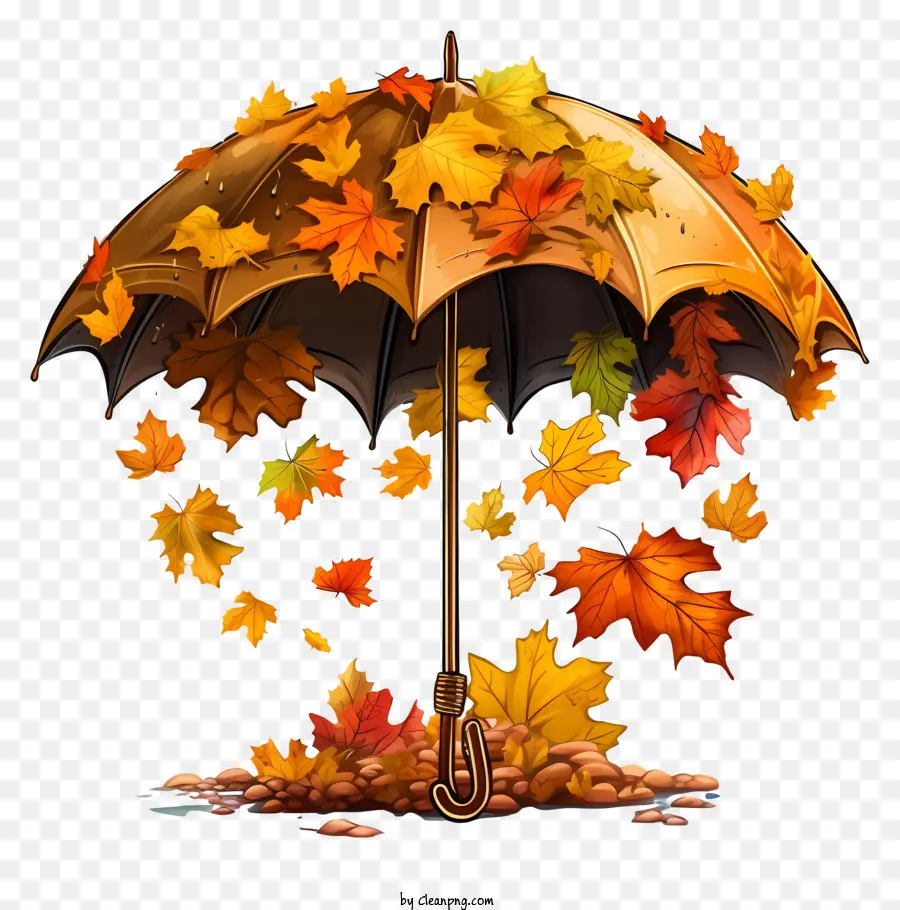 caduta foglie - Ombrello aperto con foglie autunnali che cadono. 
Monocromo