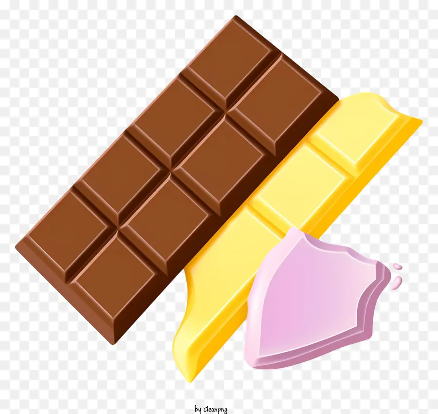 brauner Schokoladenbange weiße Wrapper mit blauem Tintenmusterte mit weißem blauem Schwarz - Schokoladenbar mit rosa Zuckerguss und Streusel