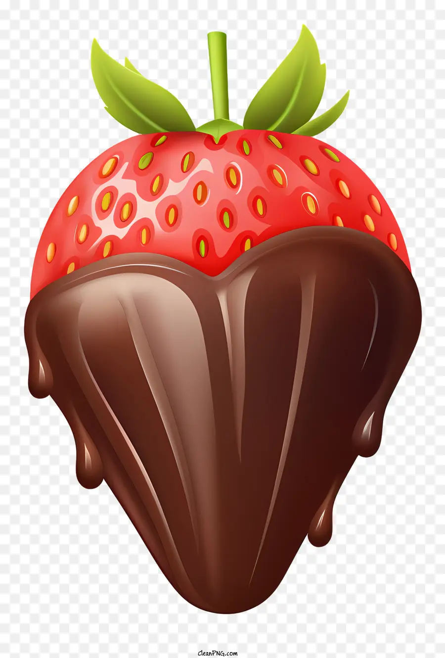 Schokoladenbedeckte Erdbeer -Schokoladensauce geschmolzene Schokoladen -Erdbeere mit Schokoladenblatt oder Stiel auf Erdbeer - Realistisches Bild einer Erdbeere mit Schokoladenbedeckung