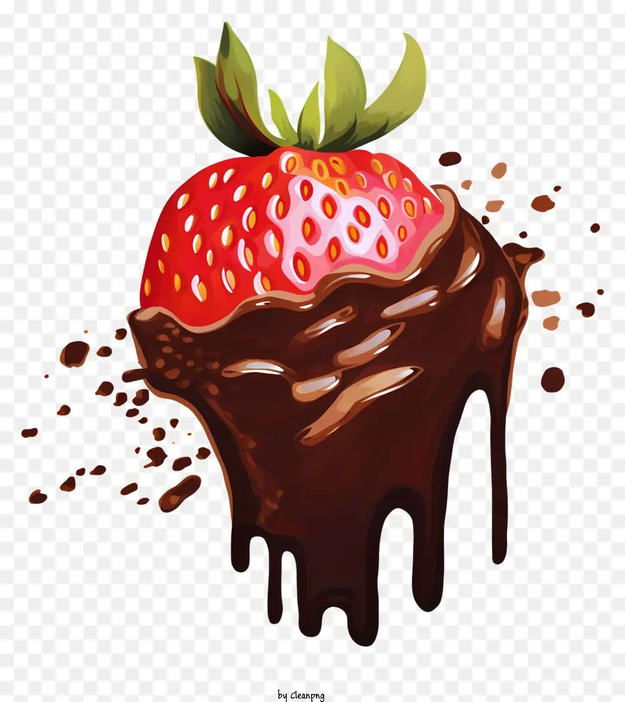 Schokoladenbedeckte Erdbeer geschmolzene Schokoladen tropfende Schokoladendessert süßer Genuss - Erdbeere mit Schokoladenbedeckung mit tropfender Schokolade