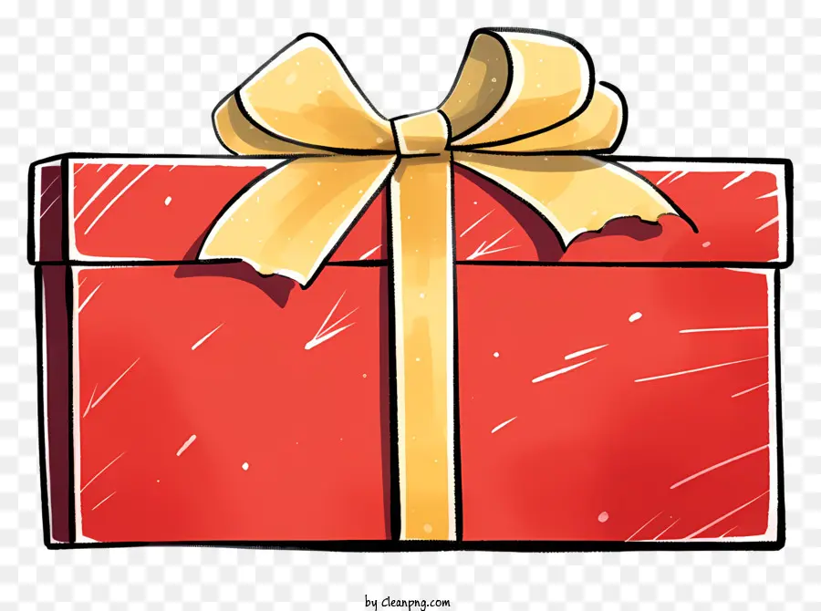 rote Geschenkbox Gold Bogen kleines Lochband Goldener Bogen - Rote Geschenkbox mit goldenem Bogen auf schwarzem Hintergrund