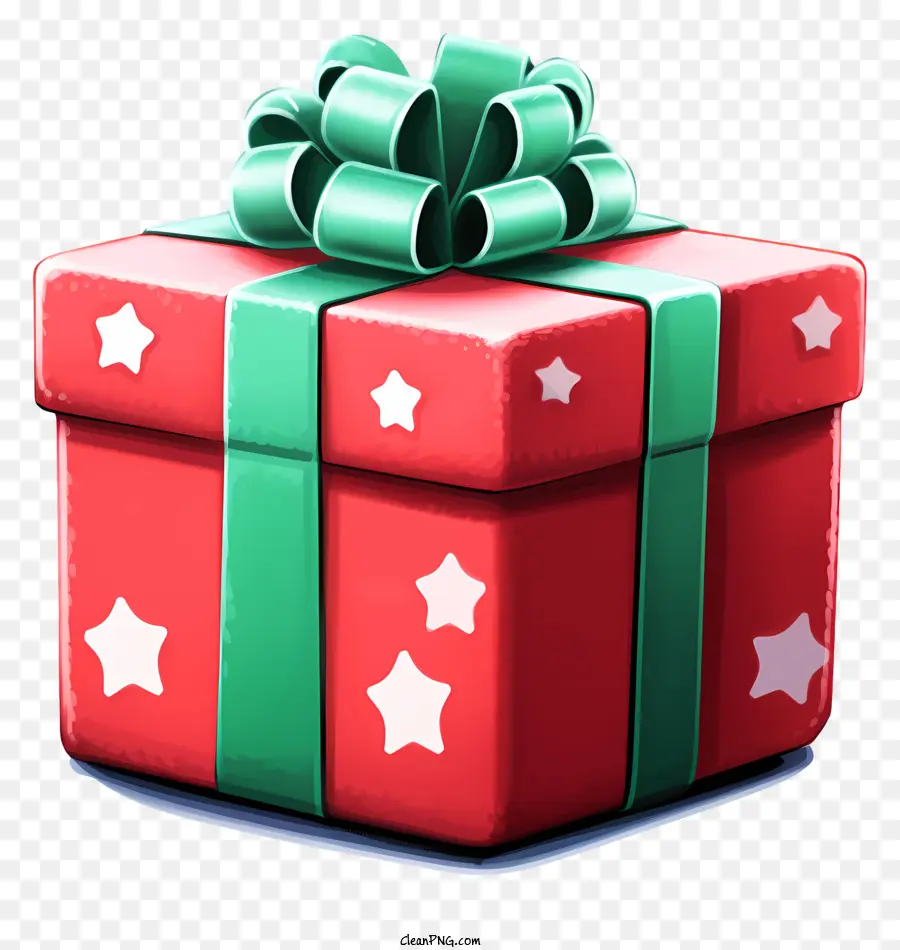 Geschenkbox - Red Present Box mit grünem Bogen und Sternen auf schwarzem Hintergrund