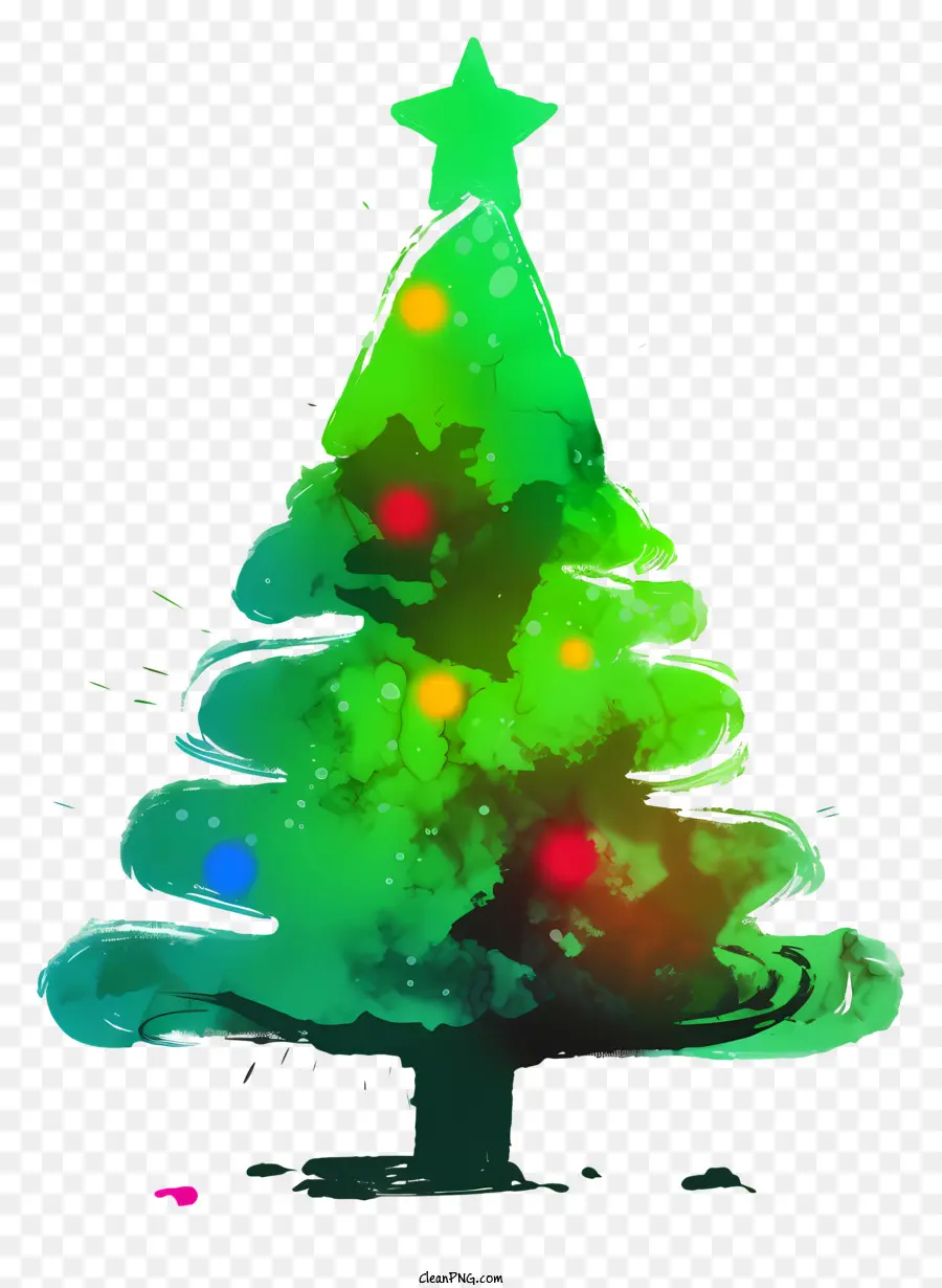 albero di natale - Albero di Natale verde con luci colorate e stelle
