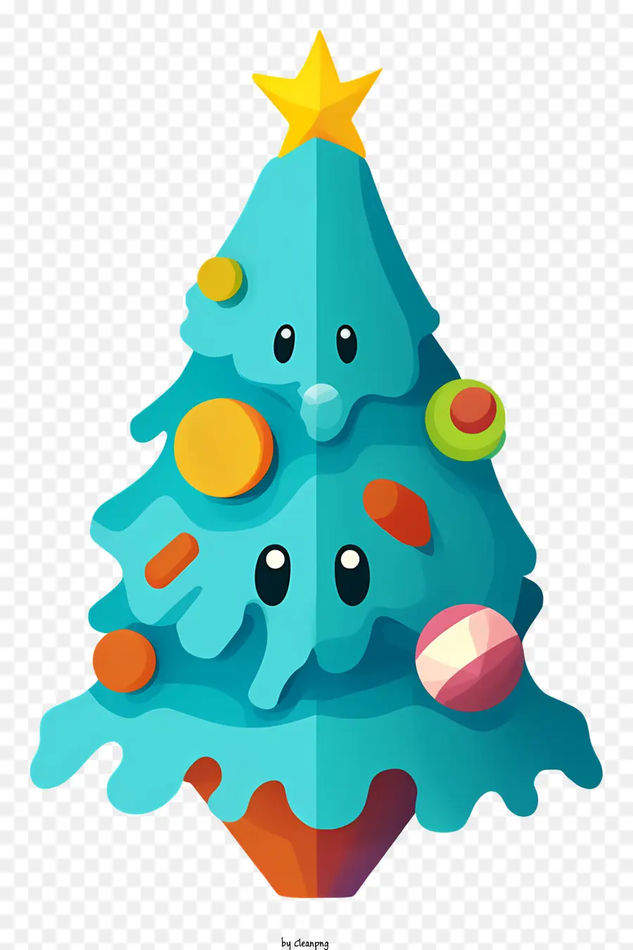 Weihnachtsbaum - Festlicher Weihnachtsbaum mit glücklichem Gesicht und Ornamenten