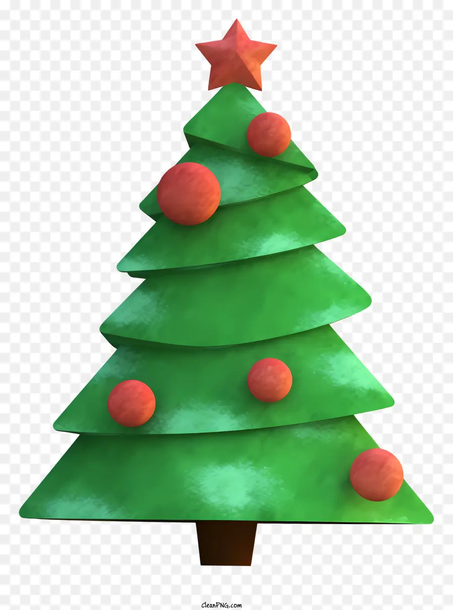 green christmas tree red christmas balls paper christmas tree star tree topper black background