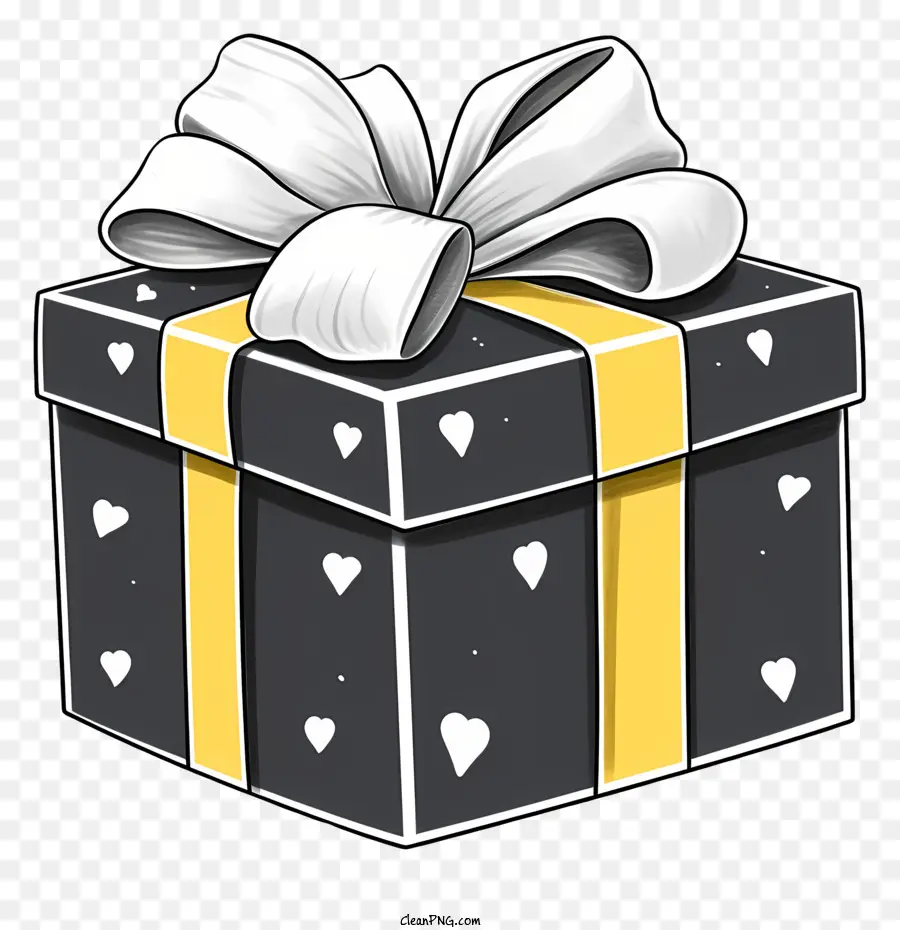 Geschenkbox - Geschenkbox mit gelben Bug und weißer Herzen