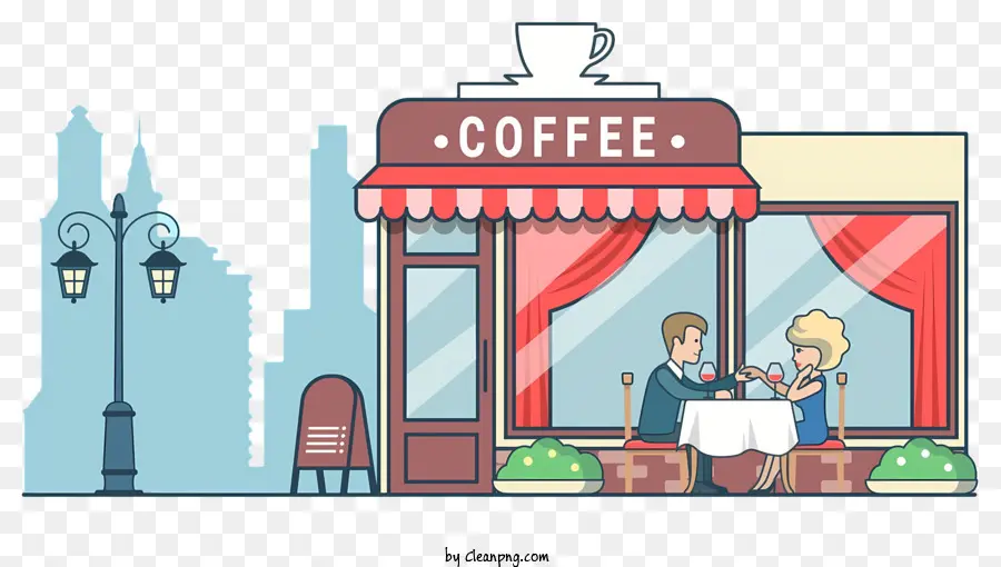 caffetteria - Caffetteria con persone sedute fuori, alti edifici sullo sfondo