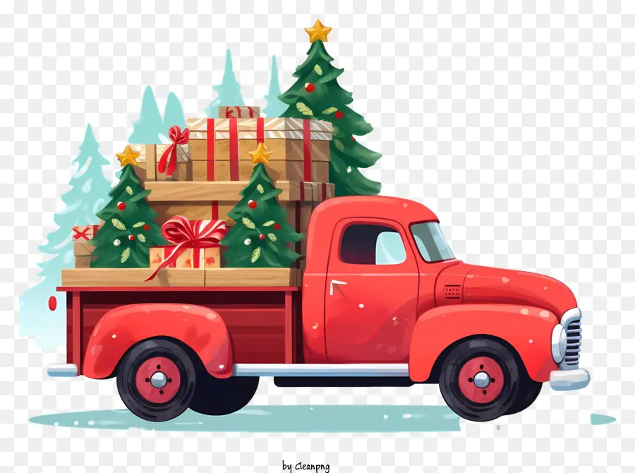 regali di natale - Camion rosso carico di regali di Natale e slitta