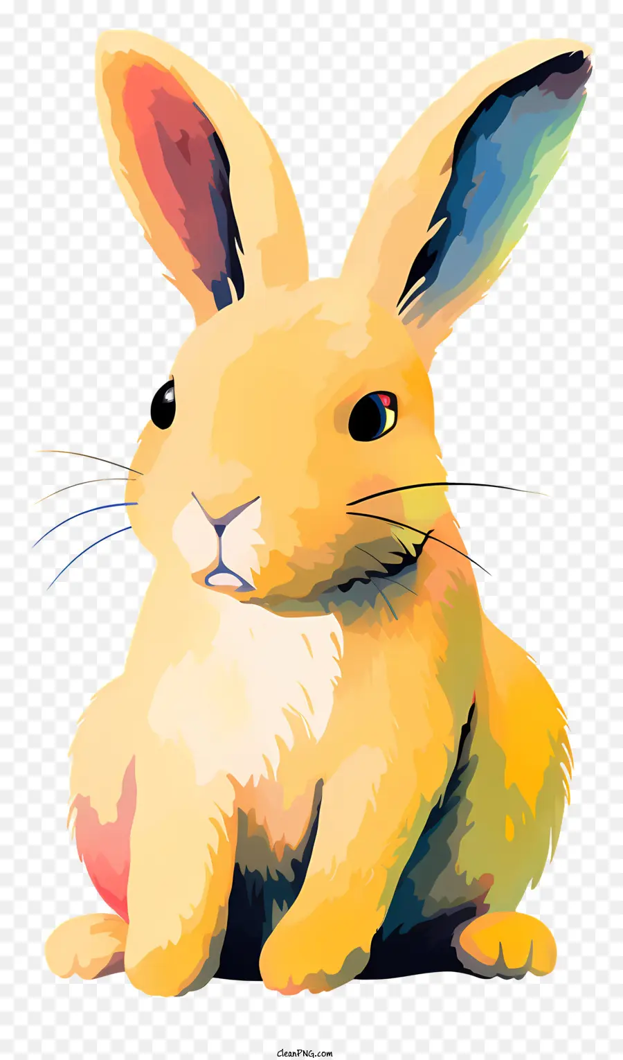 coniglietto giallo coda lunga occhi luminosi seduti zampe piegate - Bunny giallo con occhi luminosi che indossano un colletto
